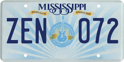 MS license plate ZEN072