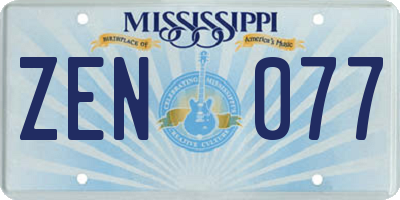 MS license plate ZEN077