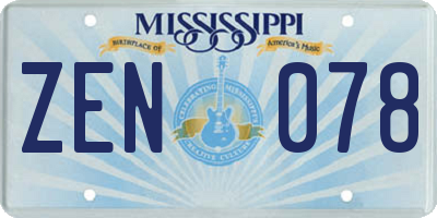 MS license plate ZEN078
