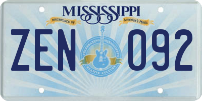 MS license plate ZEN092