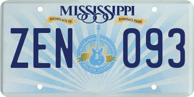 MS license plate ZEN093