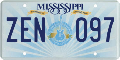 MS license plate ZEN097
