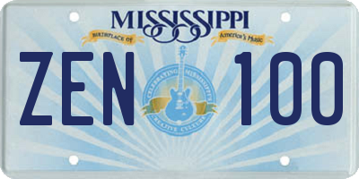 MS license plate ZEN100