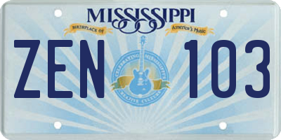 MS license plate ZEN103