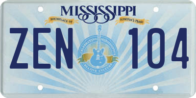 MS license plate ZEN104