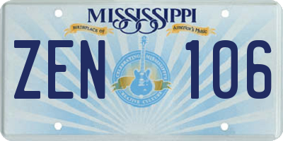 MS license plate ZEN106