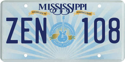 MS license plate ZEN108
