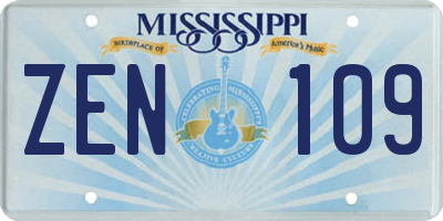 MS license plate ZEN109