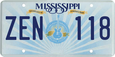 MS license plate ZEN118