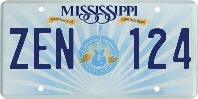 MS license plate ZEN124