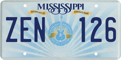 MS license plate ZEN126