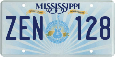 MS license plate ZEN128