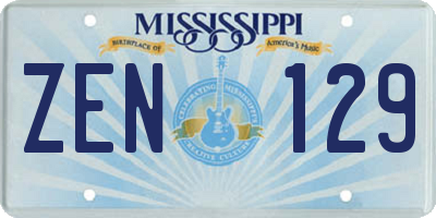 MS license plate ZEN129
