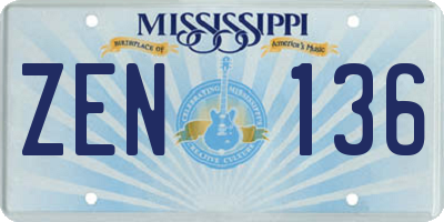 MS license plate ZEN136