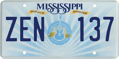 MS license plate ZEN137