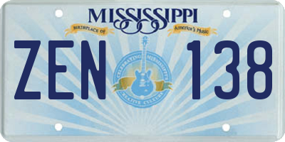 MS license plate ZEN138