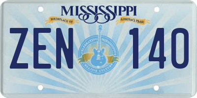 MS license plate ZEN140