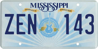 MS license plate ZEN143