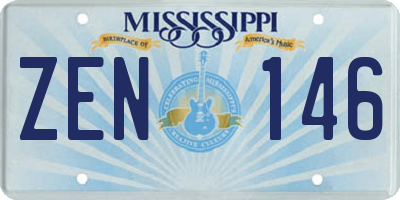 MS license plate ZEN146