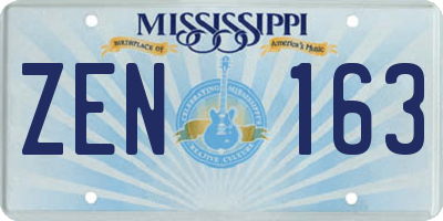 MS license plate ZEN163