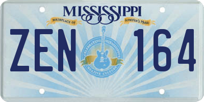 MS license plate ZEN164