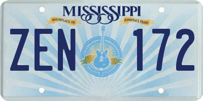 MS license plate ZEN172