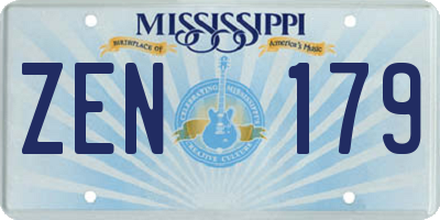MS license plate ZEN179