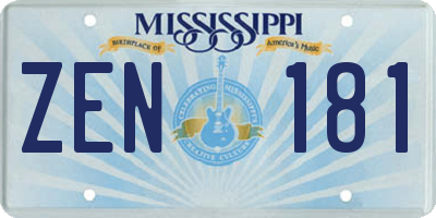 MS license plate ZEN181
