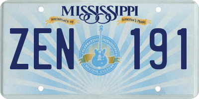 MS license plate ZEN191
