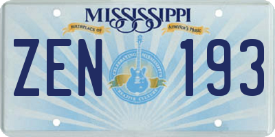 MS license plate ZEN193