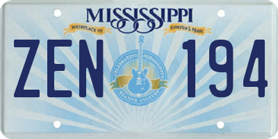 MS license plate ZEN194