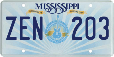 MS license plate ZEN203