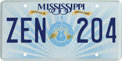 MS license plate ZEN204