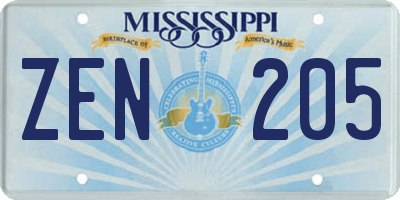 MS license plate ZEN205