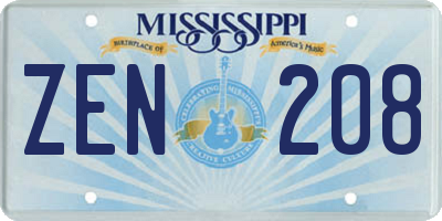 MS license plate ZEN208