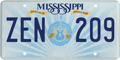 MS license plate ZEN209
