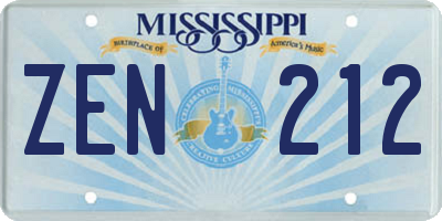 MS license plate ZEN212