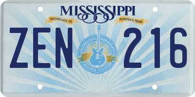 MS license plate ZEN216