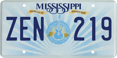 MS license plate ZEN219