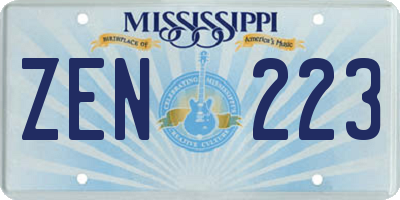 MS license plate ZEN223