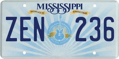 MS license plate ZEN236