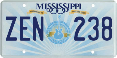 MS license plate ZEN238