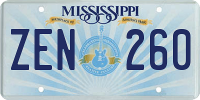 MS license plate ZEN260