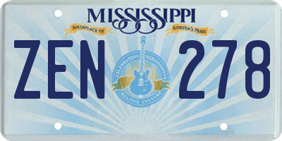 MS license plate ZEN278