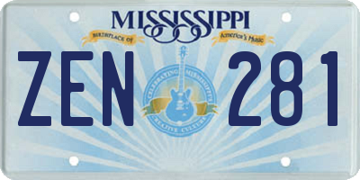 MS license plate ZEN281