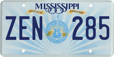 MS license plate ZEN285