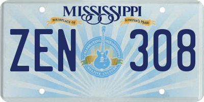 MS license plate ZEN308