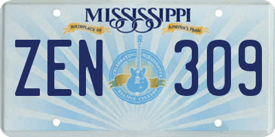 MS license plate ZEN309