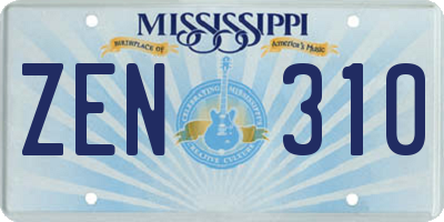 MS license plate ZEN310