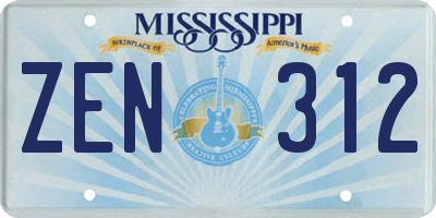 MS license plate ZEN312